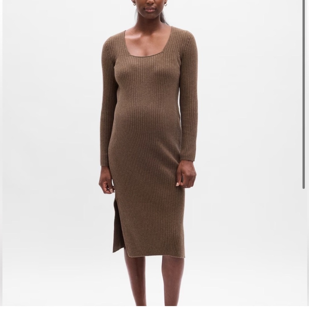 Gap Brown Ribbed Maternity Midi Knit Dress (Small)